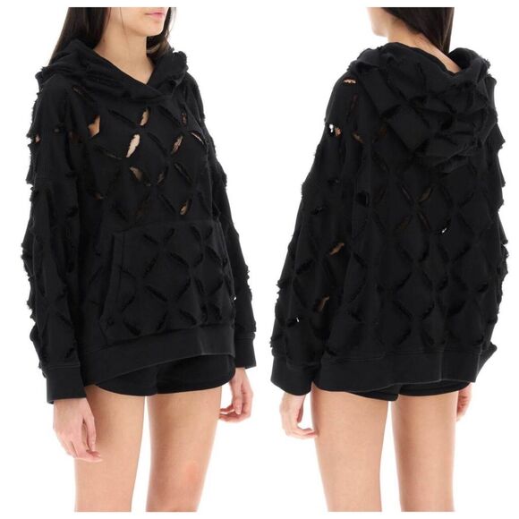 Versace Cut Out Detail Distressed Black Sweater Hoodie Oversized 38/2 NWT $2,150 - Picture 6 of 15
